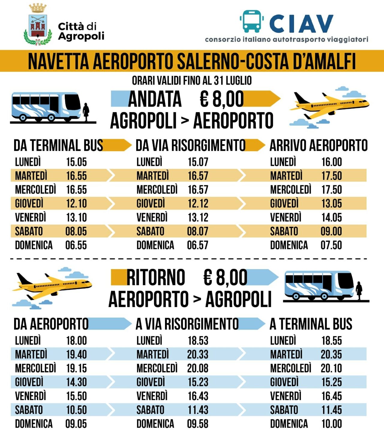 Autobus Navetta per lo scalo aeroportuale 'Salerno - Costa d'Amalfi'