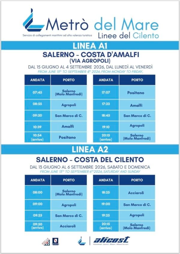 Orari Metrò del Mare salerno agropoli positano